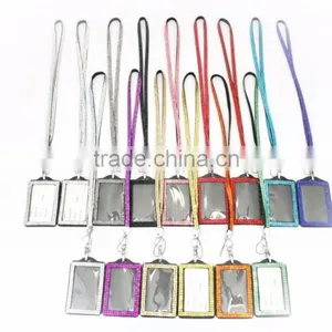 ID Holder With Pink Gem, High Quality Promotion Gift PU Leather Badge Holder With Crystal Gem Decoration thumbnail-6