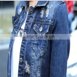 Bleach Basic Style Vintage Blue Stretch Denim Women's Jacket With Studs thumbnail-2