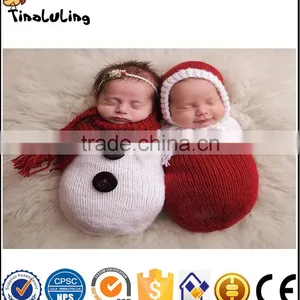 NPT82 Tinaluling Christmas Handmade Newborn Crochet Photography Props Two Piece Baby Outfit thumbnail-1