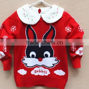 Lovely Rabbite Knitting Pattern Pink Red Baby Girls Stylisg Latest Sweater thumbnail-1