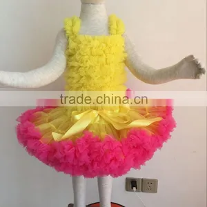 High Quality Toddler Girls Yellow Chiffon Ruffles Top With Tutu Pettiskirt Birthday Pettiskirt thumbnail-1