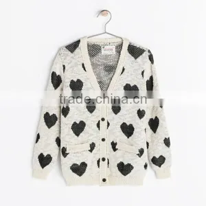 2014 Girl's Sweet Long Sleeve Heart Pattern Jacquard Cardigan Sweater thumbnail-1