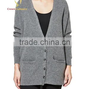 Korean Fashion Women Grey Deep V Neck Cashmere Cardigan thumbnail-1