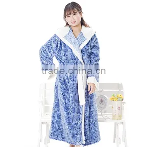Soft Coral Fleece Flannel Bathrobe With Hood thumbnail-1