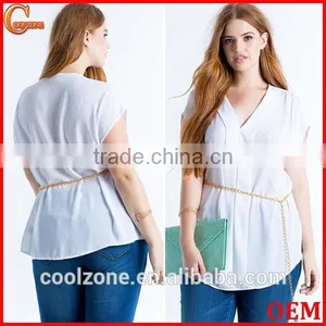 Relaxed V-neck Pleated Plus Size Chiffon Blouse/woman Top thumbnail-1