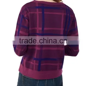 Newly Designed Purple Plead Eco-Micro Fleece Crew Sweatshirt With Irregular Hem for Women thumbnail-3