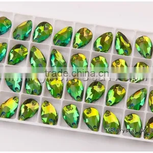 Drop Peridot Color 7*12mm 240pcs Sew on Stones Two Holes Loose Rhinestone thumbnail-3