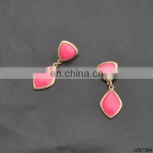 Pink Gems Gold Base Dangle Earrings Gorgeous Star Red Carpet Earrings thumbnail-1