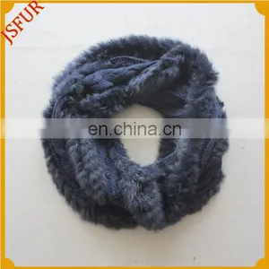 Wholesale Black Winter Top Rabbit Fur Knit Scarf With Fur thumbnail-2