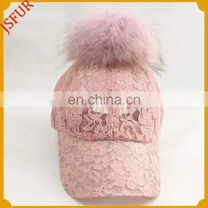 Fashionable Raccoon Fur Pompom for Girls Spring Hat thumbnail-2