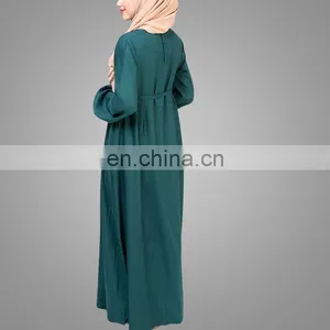 2017 New Islamic Design Long Muslim Kaftan Dress Abaya Teal Flared Maxi Dresses Women Simple Long Abaya thumbnail-2