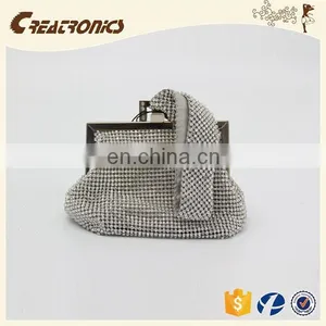 CR Sample Available Shining Diamonds Surface Metal Frame Portable Long Handle Silver Top Sales Trendy India Clutch Bag thumbnail-1