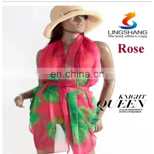 Lingshang Silk Scarf Female Chemical Fiber Scarf Ultralarge Thin Summer Sunscreen Cape Beach Towel Scarf Long Design thumbnail-2