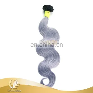 New 7A Brazilian Vrigin Remy Ombre Human Gray Hair Bundle Two Tone Colors Curly Hair Weave Weft Unprocessed Hair thumbnail-4