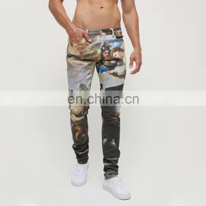 DiZNEW Custom Mens Digital Printed White 98%Cotton2%spandex Fade Jeans thumbnail-4