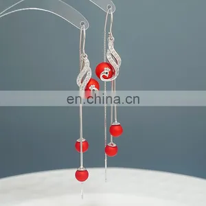 925S Long Drop Blue Crystal Rhinestone Tassel Earrings for Women thumbnail-2