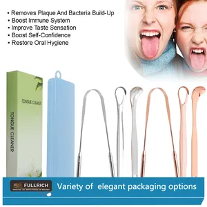 Hot Sell Stainless Steel Tongue Cleaner Scraper With Colorful Handle for Oral Care thumbnail-1
