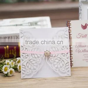 Latest Western Style Hollow Luxury White Laser Cut Wedding Invitations thumbnail-1