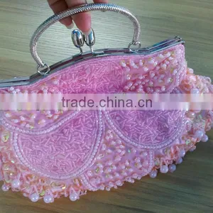 New Fashion Pearl Beige Pink Clutch Evening Bag Party Wedding Chain Handbag For Women thumbnail-1