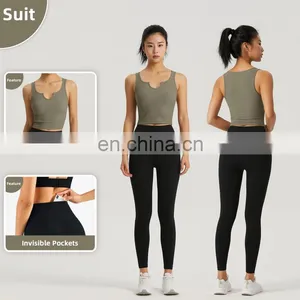 V Neck Semi Fixed Cups Ribbed Yoga Tank Tops High Support Oem Sports Bras For Gym Active Wear thumbnail-4