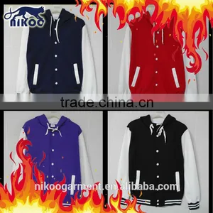 Custom Fine Stitched Cotton/Polyester Hooded Varsity Baseball Jacket Wholesale thumbnail-1