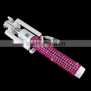 2016 High Profit Margin Products Monopod Factory Supply Cable Take Pole Bling Bling Rhinestone Diamond Selfie Stick thumbnail-3