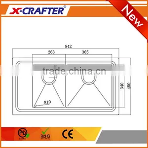 R10 Without Faucet Rectangular SUS 304 Double Bowl Kitchen Sink thumbnail-2