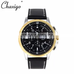 3 Eyes OEM Custom Brand Fashion Watch Alloy Leather Band Watches for Men Chronograph Watch thumbnail-5