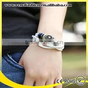 Italian White Leather Bracelet, Leather Skull Bracelets thumbnail-4