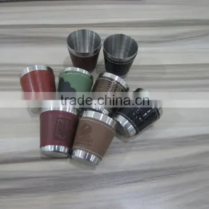 Stainless Steel Cup With Leather Wrapped and Logo 4pcs in Leather Bag thumbnail-4