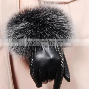 UK Style Women Classic Elegant Raccoon Fur Cuff Sheep Leather Gloves thumbnail-4