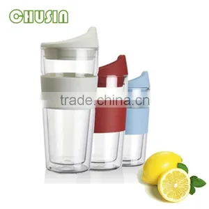 Mouth Blown Borosilicate Double Wall Glass Solo Cup Solo Mug Party Mug Party Cup With Silicone Lid thumbnail-4