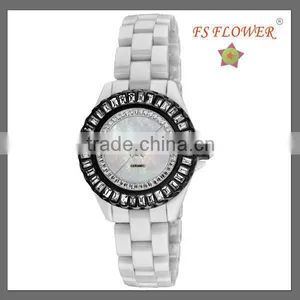 Black Steel Case Ceramic Band Watch Nice Crystal Stone Women Luxury Jewelry Fashion thumbnail-1
