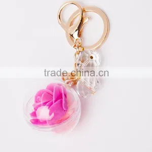 New Arrive Big Ball Inside With Crystal Flower Key Rings Pearl Keychain For Car Bag Key Chains Accessories thumbnail-6