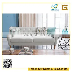Modern Nordic Style Wooden Legs Sofa Furniture Button Tufted Fabric Upholstered Sofa Set thumbnail-3