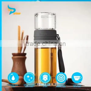 Clear Round 320 ml Heat Resistant Borosilicate Glass Water Bottle With Tea Fliter thumbnail-1