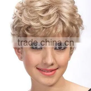 Hand Tied Mono Wigs, Synthetic Hair Short Curly Wigs for White Women thumbnail-2