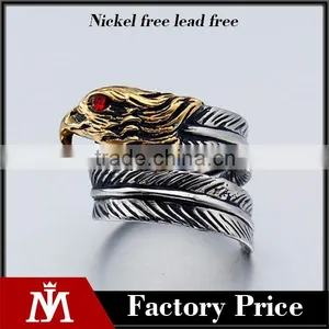 Gold Head Gothic Smart Custom Surgical Stainless Steel Eagle Ring thumbnail-1