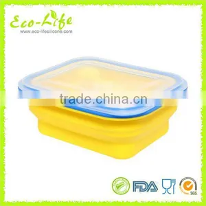 100% Silicone Color Frame Collapsible Lunch Box 600ML, Folding Food Fruit Container For Microwave Oven thumbnail-1
