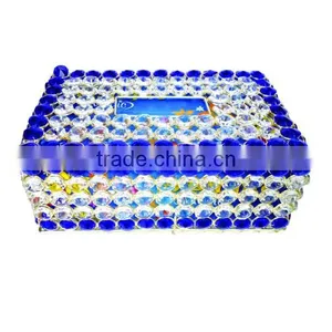 Elegant Silver & Blue Crystal Decorated Tissue Box for Home Hotel Office Car thumbnail-1