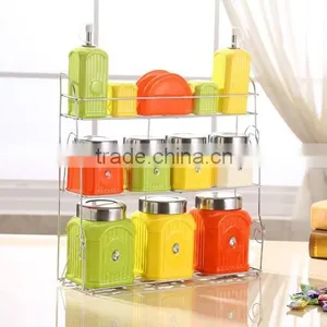 Kitchen Ceramic Canister Set With Stainless Metal Stand thumbnail-3