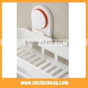 Plastic Wall Mounted Type Powerful Suction Bathroom Shelf Solid Color Single Tier Bathroom Corner Shelves thumbnail-4