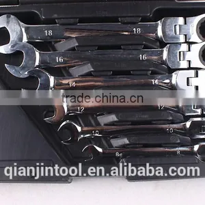 QJT- S12 Useful CR-V Combination Ratchet Wrenches Set Adjustable Ratchet Ring Spanner Set thumbnail-2