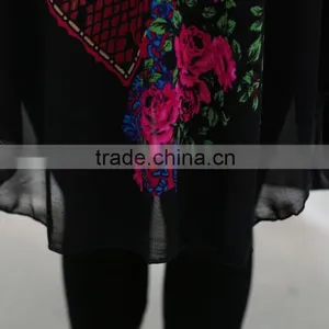 Elegant Lace Formal Short Sleeve Printed Floral Loose Blouses for Old Ladies thumbnail-4