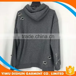 Men Latest Designs Cotton French Terry Blank Hoodies With Many Holes thumbnail-5