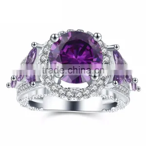 China Yiwu Wholesale High-end Jewelry Genuine S925 Ring Amethyst Diamond for Women thumbnail-1