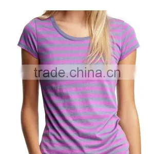 WOMEN STRIPED ROUND NECK T SHIRT thumbnail-1