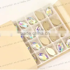 Sew On Glass AB Color 2 Holes Crystal Rhinestone Silver Flatback Sew on thumbnail-2