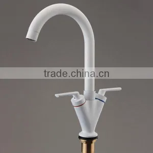 Best Promotion! Modern Double Handle Bathroom Faucet Kitchen Sink Swivel Spout Mixer Tap White Excellent Quality thumbnail-4