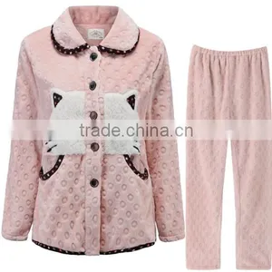 Top Quality Cartoon Pattern Print Fleece Women Pajamas Wholesale thumbnail-4